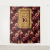 Chic Sweet 16 Blush Bourgogne Gold Party Banner Wandkleed (Voorkant)
