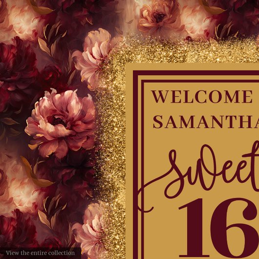 Chic Sweet 16 Blush Bourgogne Gold Party Banner Wandkleed