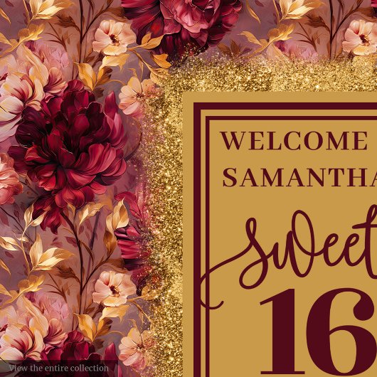 Chic Sweet 16 Blush Bourgondië Gouden Decor Banner Wandkleed