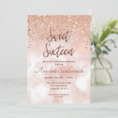 Chic Sweet 16 Blush Pink Rose Gold Glitter Kaart (Staand voorkant)