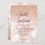 Chic Sweet 16 Blush Pink Rose Gold Glitter Kaart (Voorkant / Achterkant)