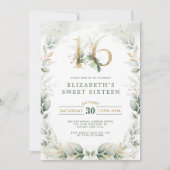 Chic Sweet 16 Botanical Greenery Gold Birthday Kaart (Voorkant)