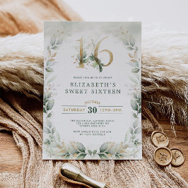 Chic Sweet 16 Botanical Greenery Gold Birthday Kaart
