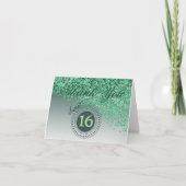 Chic Sweet 16 Green Glitter Dank je wel Bedankkaart (Voorkant)