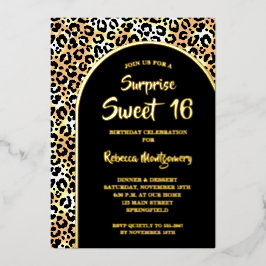 Chic Sweet 16 Luipaard Print Verjaardag Goud Folie Uitnodiging