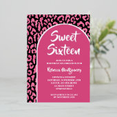 Chic Sweet 16 Luipaard Print Verjaardag Zilver Folie Uitnodiging (Staand Voorkant)