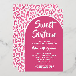Chic Sweet 16 Luipaard Print Verjaardag Zilver Folie Uitnodiging