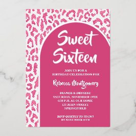 Chic Sweet 16 Luipaard Print Verjaardag Zilver Folie Uitnodiging