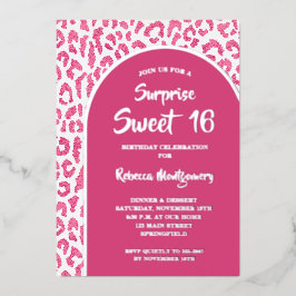 Chic Sweet 16 Luipaard Print Verjaardag Zilver Folie Uitnodiging