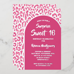 Chic Sweet 16 Luipaardprint Verjaardag Zilver Folie Uitnodiging