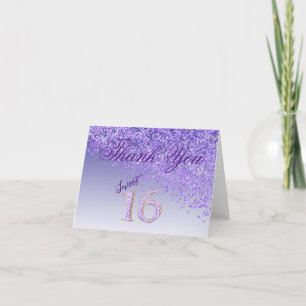 Chic Sweet 16 Paarse glitter dank u Bedankkaart