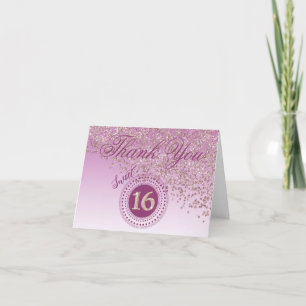 Chic Sweet 16 Roos gouden glitter dank u Bedankkaart