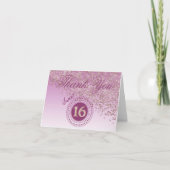 Chic Sweet 16 Roos gouden glitter dank u Bedankkaart (Voorkant)