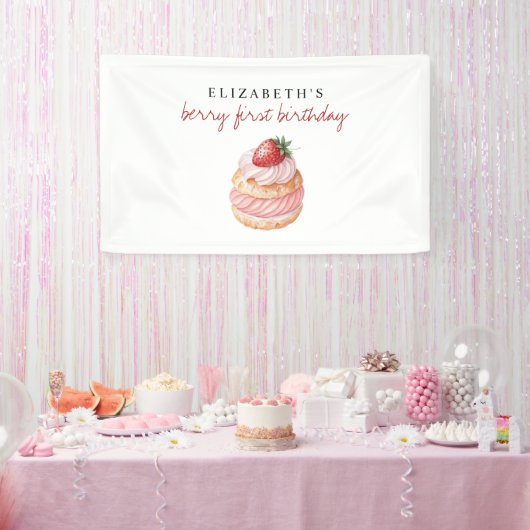 Chic Sweet Berry Eerste Verjaardag Spandoek (Feest)