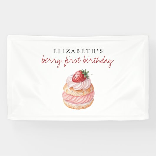 Chic Sweet Berry First Birthday Spandoek (Horizontaal)