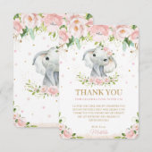 Chic Sweet Elephant Blush Pink Floral 1st Birthday Bedankkaart (Voorkant / Achterkant)