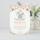 Chic Sweet Elephant Blush Pink Floral 1st Birthday Bedankkaart (Staand voorkant)