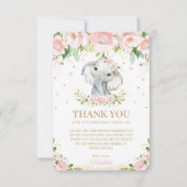 Chic Sweet Elephant Blush Pink Floral 1st Birthday Bedankkaart (Voorkant)