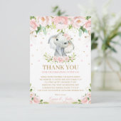 Chic Sweet Elephant Pink Floral Baby shower Bedankkaart (Staand voorkant)