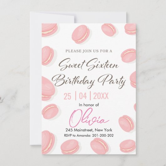 Chic & Sweet: Macaron Birthday Party Kaart (Voorkant)