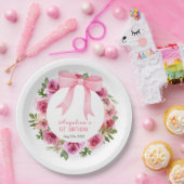 Chic Sweet Pink Bow Roos Bloemen Verjaardag Papieren Bordje (Feest)