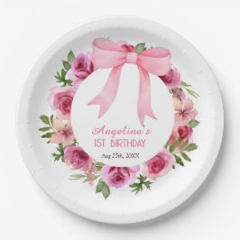 Chic Sweet Pink Bow Roos Bloemen Verjaardag Papieren Bordje