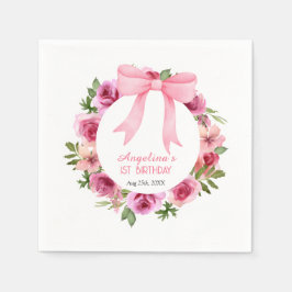 Chic Sweet Pink Bow Roos Bloemen Verjaardag Servet