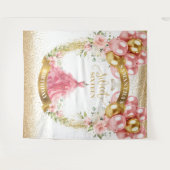 Chic Sweet Sixteen Achtergrond Blush Jurk Goud Tia Wandkleed (Voorkant (horizontaal))