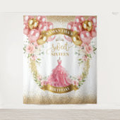 Chic Sweet Sixteen Achtergrond Blush Jurk Goud Tia Wandkleed (Voorkant)