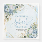 Chic sweet sixteen napkins watercolor blue blooms servet (Voorkant)