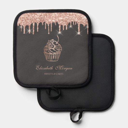 Chic Sweets Cupcake Roos Gold Drivers Bakery Pannenlap (Voorkant / Achterkant)