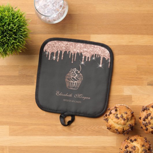 Chic Sweets Cupcake Roze Goud Drips Bakkerij Pannenlap (Top down)