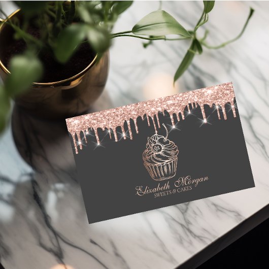 Chic Sweets Cupcake Roze Goud Drips Bakkerij Visitekaartje