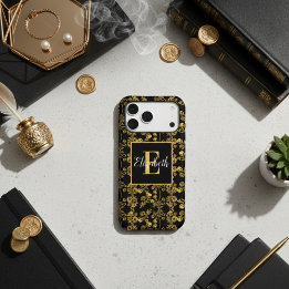 Chic swirl Gold floral Monogram initiaal