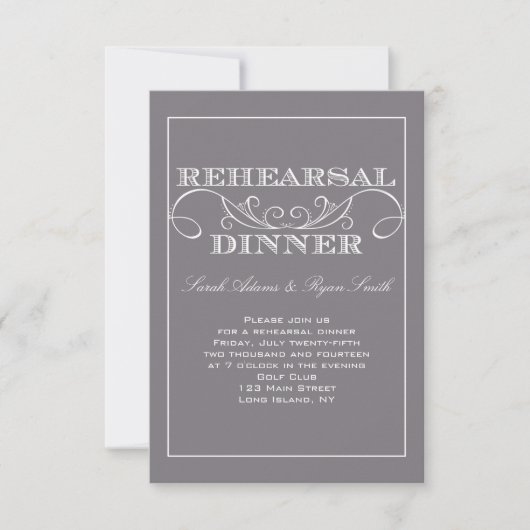 Chic Swirl Grey Rehearsal Dinner Invitation Kaart (Voorkant)