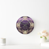 Chic Swirls Hearts Diamond Violet 50th Wedding Ronde Klok (Huis)