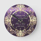 Chic Swirls Hearts Diamond Violet 50th Wedding Ronde Klok (Voorkant)
