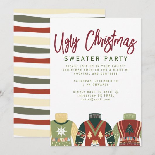Chic Tacky Ugly KerstSweater Party Invitation Feestdagenkaart (Voorkant / Achterkant)