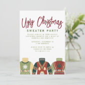 Chic Tacky Ugly KerstSweater Party Invitation Feestdagenkaart (Staand voorkant)