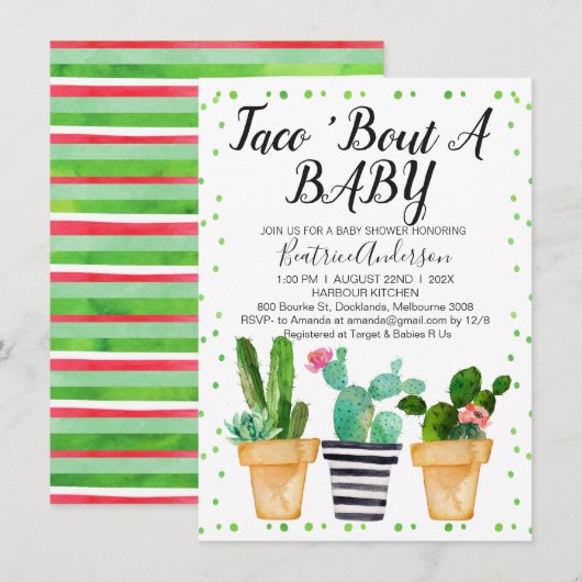 Chic Taco over een Baby Baby shower uitnodiging (Voorkant / Achterkant)