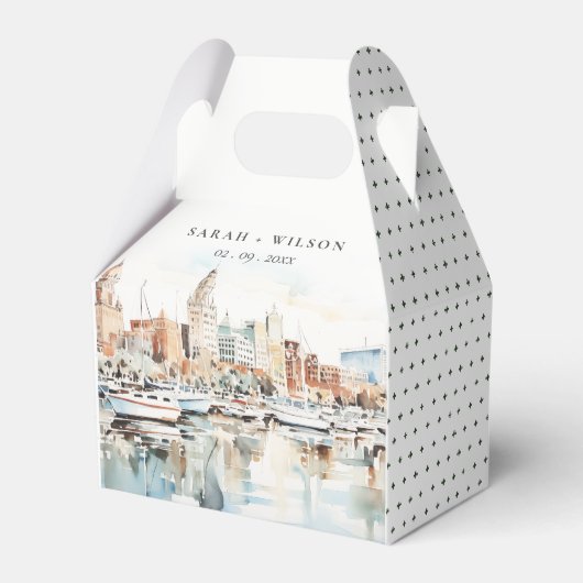 Chic Tampa Florida Skyline Waterverf bruiloft Bedankdoosjes (Voorkant Zijde)