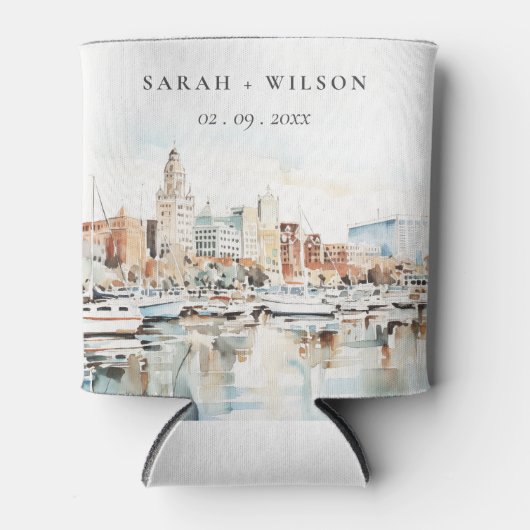 Chic Tampa Florida Skyline Waterverf bruiloft Blikjeskoeler (Voorkant)