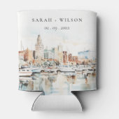 Chic Tampa Florida Skyline Waterverf bruiloft Blikjeskoeler (Achterkant)