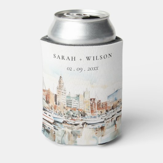 Chic Tampa Florida Skyline Waterverf bruiloft Blikjeskoeler (Blikje Achterkant)