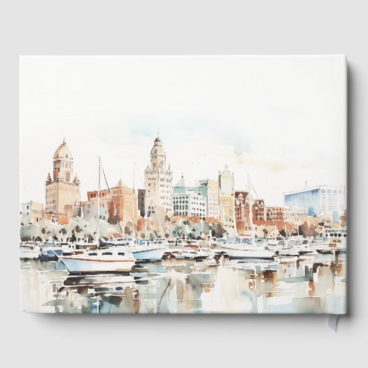 Chic Tampa Florida Skyline Waterverf bruiloft Gastenboek (Achterkant)