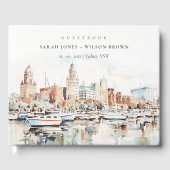 Chic Tampa Florida Skyline Waterverf bruiloft Gastenboek (Voorkant)