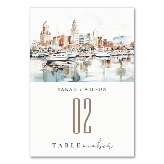 Chic Tampa Florida Skyline Waterverf bruiloft Kaart (Voorkant)