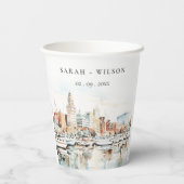 Chic Tampa Florida Skyline Waterverf bruiloft Papieren Bekers (Achterkant)