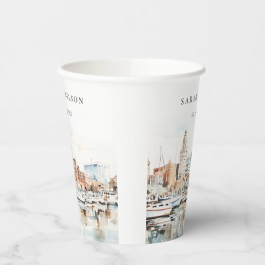 Chic Tampa Florida Skyline Waterverf bruiloft Papieren Bekers (Links)