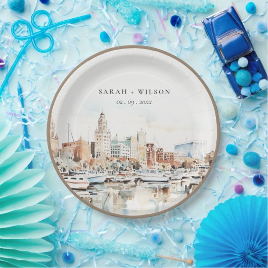 Chic Tampa Florida Skyline Waterverf bruiloft Papieren Bordje (Feest)